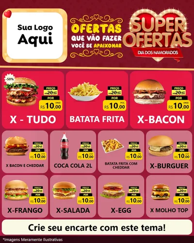 Modelo de Rede Social para Feed Instagram com o tema Dia dos Namorados para Hamburgueria