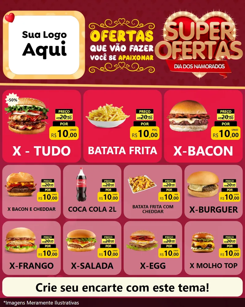 Modelo de Rede Social para Feed Instagram com o tema Dia dos Namorados para Hamburgueria