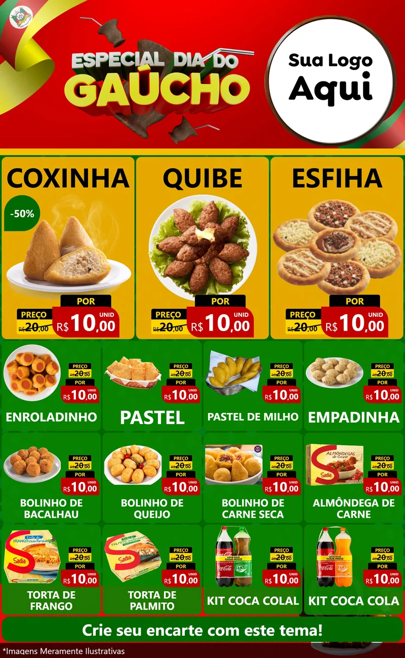 Modelo de Encarte para Encarte Grande com o tema Especial Dia do Gaúcho para Salgadaria