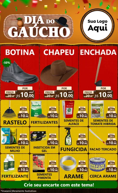 Modelo de Encarte para Encarte Grande com o tema Dia do Gaúcho para Agropecuária