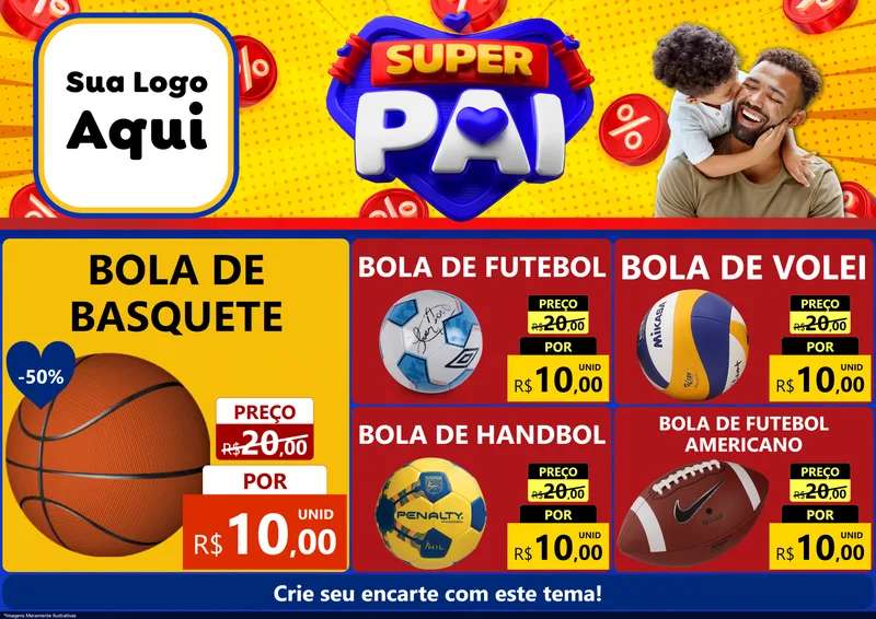Modelo de Encarte para Encarte A4 Horizontal com o tema Super Pai para Artigos Esportivos