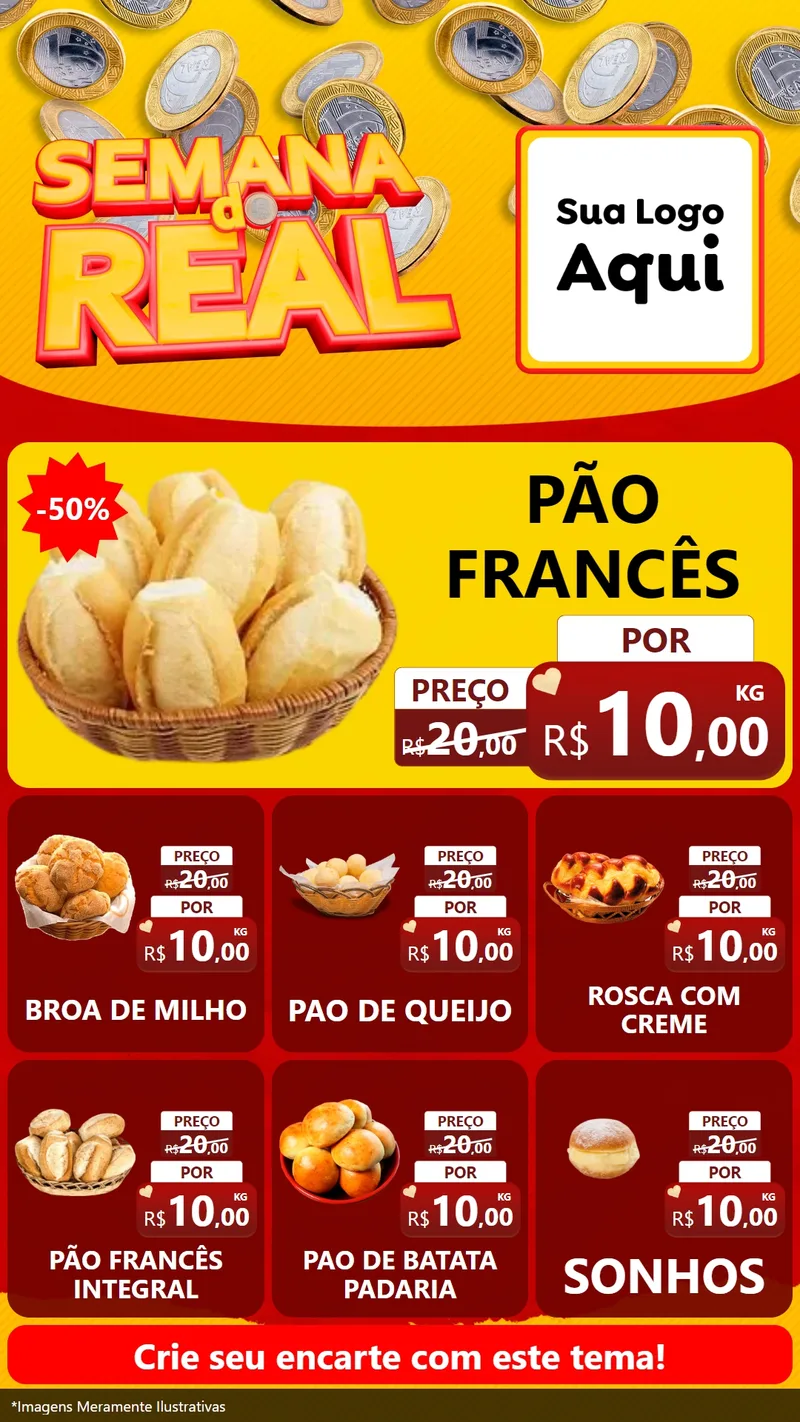 Modelo de Rede Social para Stories com o tema Semana do Real para Padaria