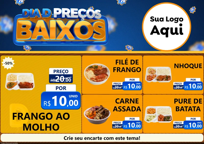 Modelo de Encarte para Encarte A4 Horizontal com o tema Dia D Preço Baixo para Restaurante