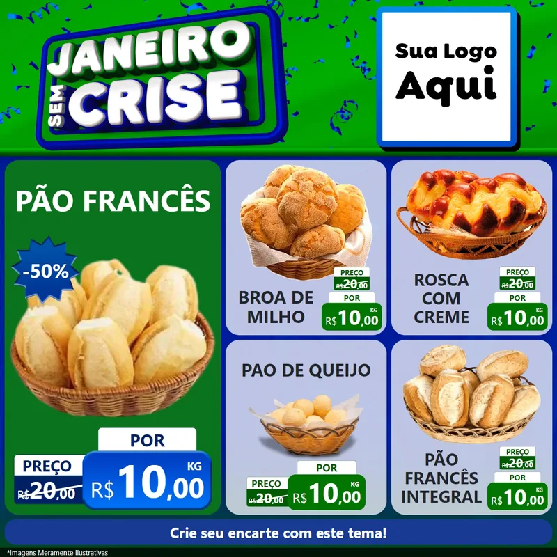 Modelo de Rede Social para Feed Facebook com o tema Janeiro Sem Crise para Padaria