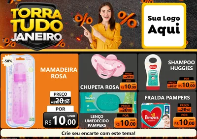 Modelo de Encarte para Encarte A4 Horizontal com o tema Torra Tudo Janeiro para Bebês