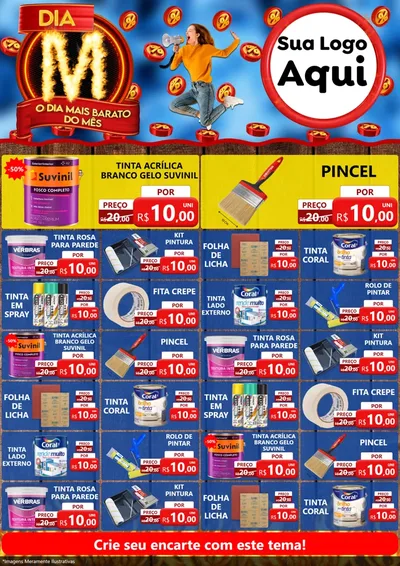Modelo de Encarte para Encarte A4 Vertical com o tema Dia M - O Dia Mais Barato Do Mês para Tintas e Ferramentas