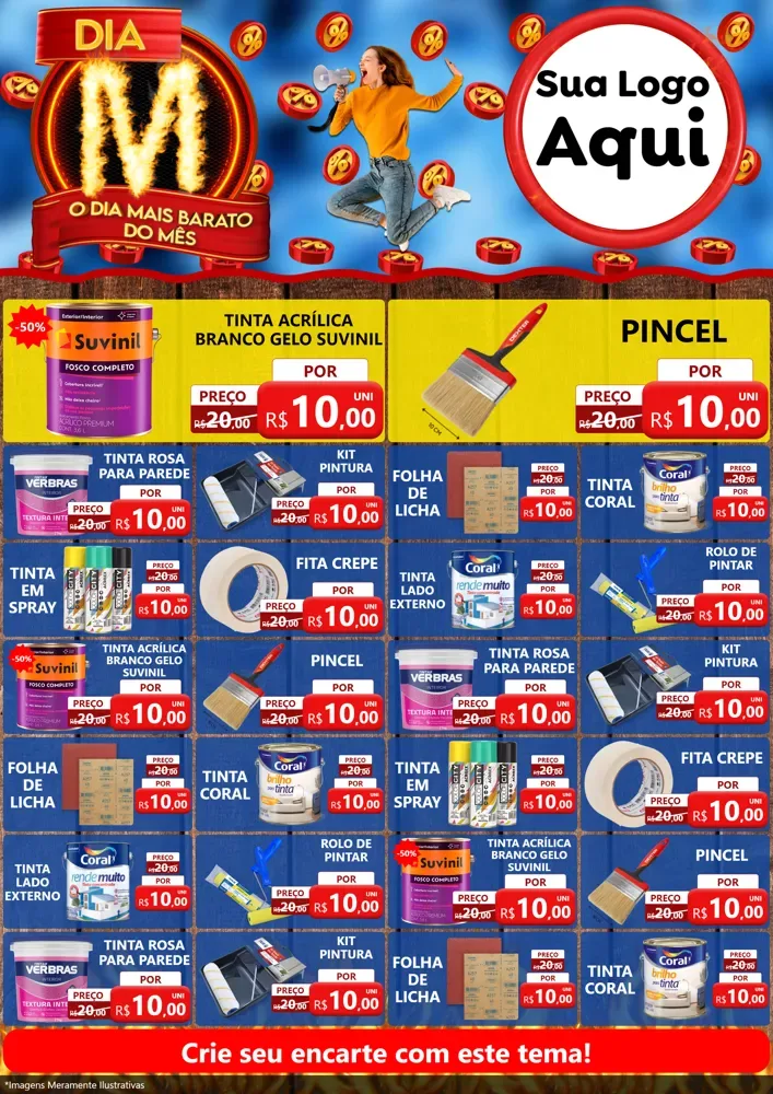 Modelo de Encarte para Encarte A4 Vertical com o tema Dia M - O Dia Mais Barato Do Mês para Tintas e Ferramentas