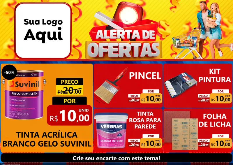 Modelo de Encarte para Encarte A4 Horizontal com o tema Alerta de Ofertas para Tintas e Ferramentas