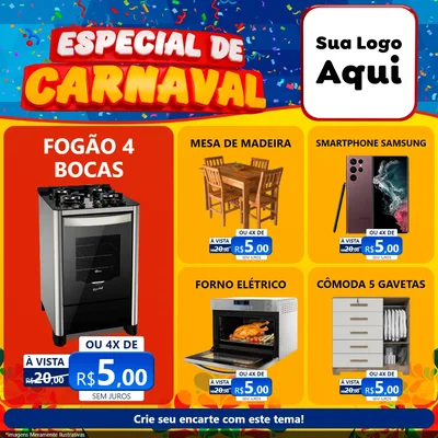 Modelo de Rede Social para Feed Facebook com o tema Especial de Carnaval para Móveis e Eletro