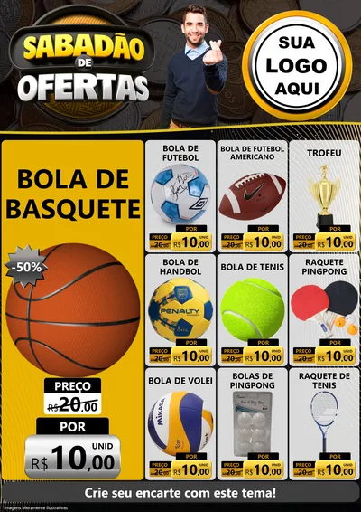 Modelo de Encarte para Encarte A4 Vertical com o tema Sabadão de Ofertas para Artigos Esportivos