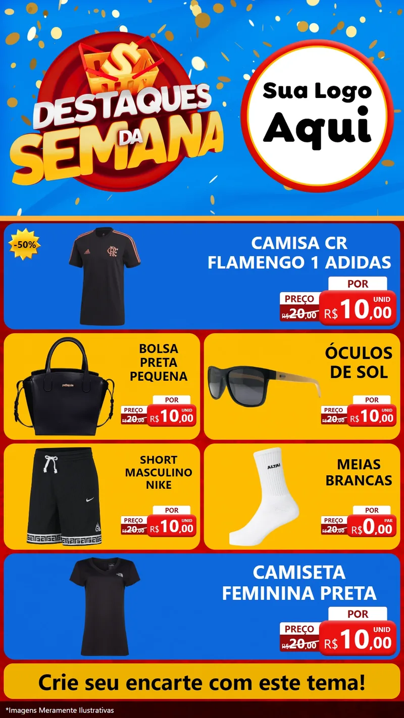 Modelo de TV para TV Vertical com o tema Destaques da Semana para Roupas e acessórios