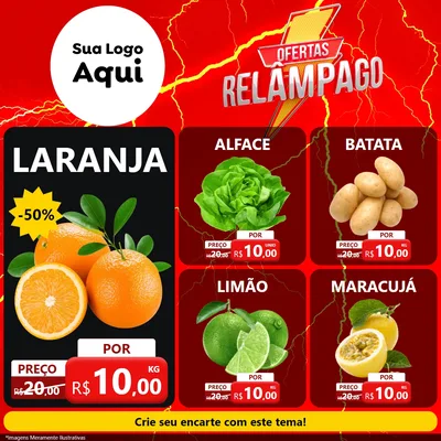 Modelo de Rede Social para Feed Facebook com o tema Ofertas Relâmpago para Hortifrúti