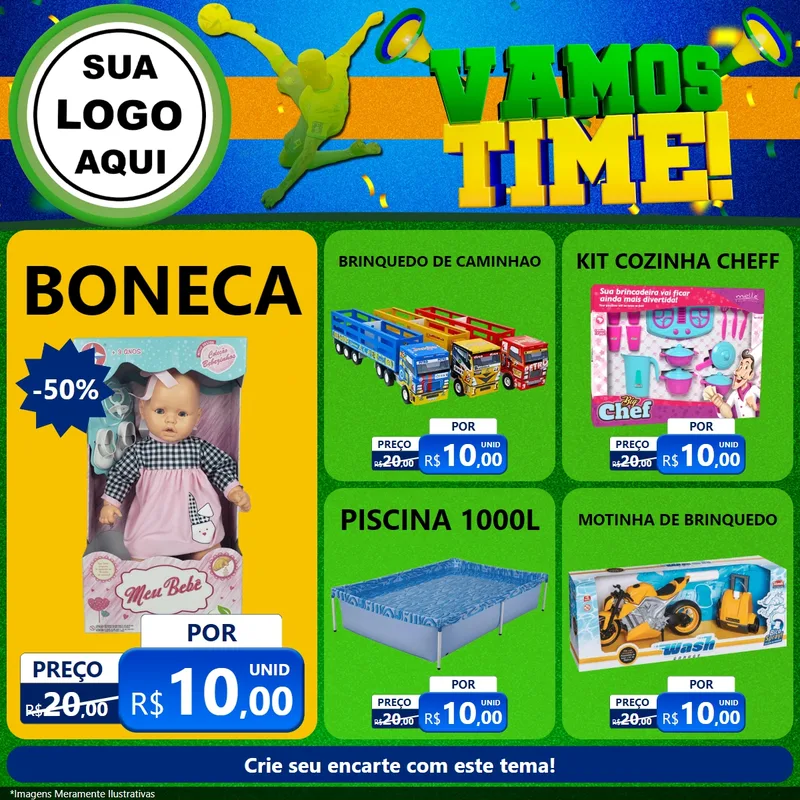 Modelo de Rede Social para Feed Facebook com o tema Vamos Time! para Brinquedos