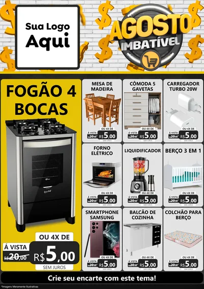 Modelo de Encarte para Encarte A4 Vertical com o tema Agosto imbatível para Móveis e Eletro