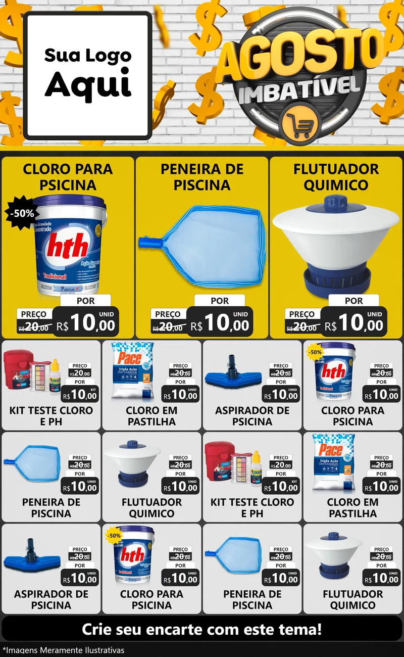 Modelo de Encarte para Encarte Grande com o tema Agosto imbatível para Produtos para Piscina