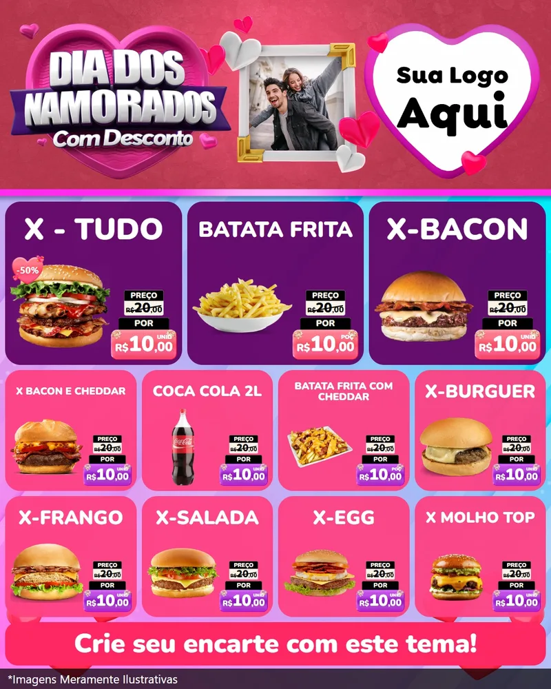 Modelo de Rede Social para Feed Instagram com o tema Dia Dos Namorados Com Desconto para Hamburgueria