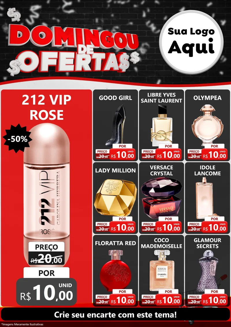 Modelo de Encarte para Encarte A4 Vertical com o tema Domingou de Ofertas para Perfumes