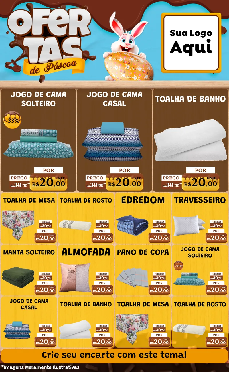 Modelo de Encarte para Encarte Grande com o tema Ofertas de Páscoa para Cama, Mesa e Banho