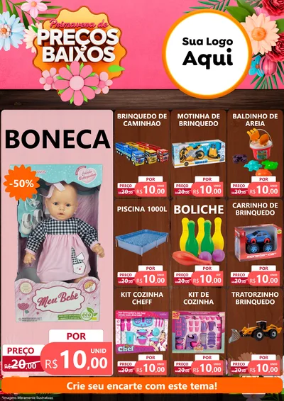Modelo de Encarte para Encarte A4 Vertical com o tema Primavera de Preços Baixos para Brinquedos