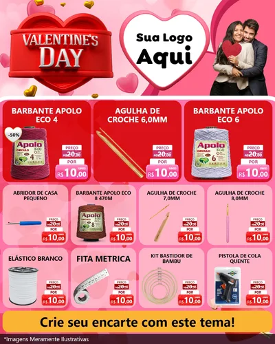 Modelo de Rede Social para Feed Instagram com o tema Valentine's Day para Armarinho e Aviamentos