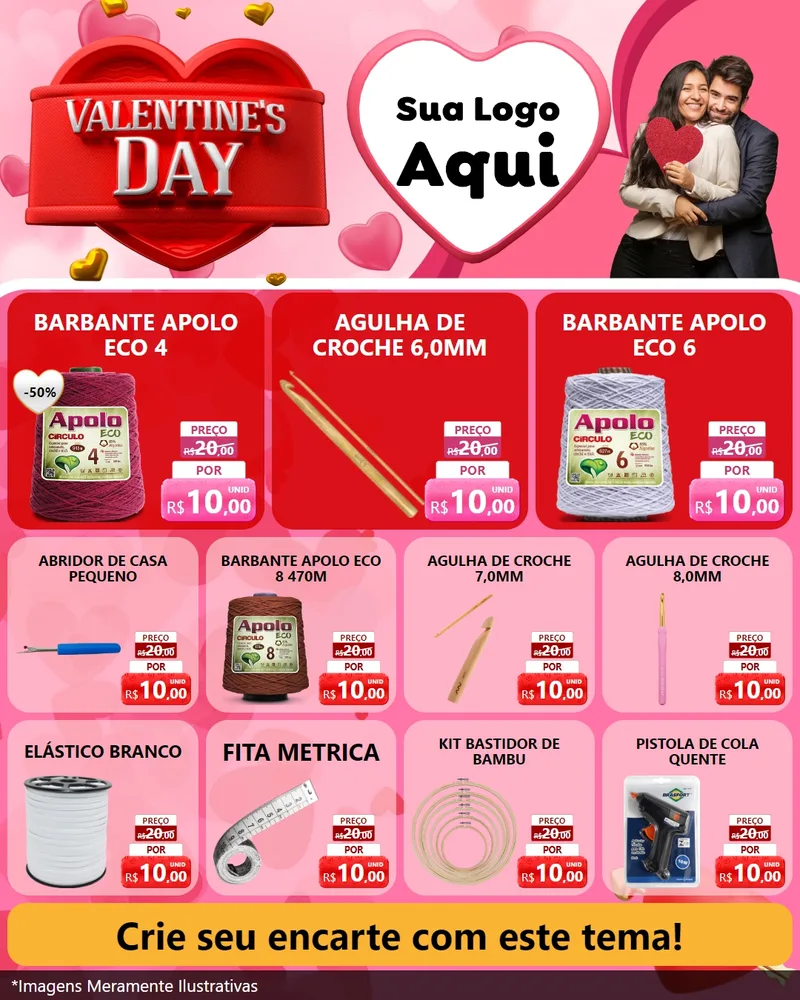 Modelo de Rede Social para Feed Instagram com o tema Valentine's Day para Armarinho e Aviamentos