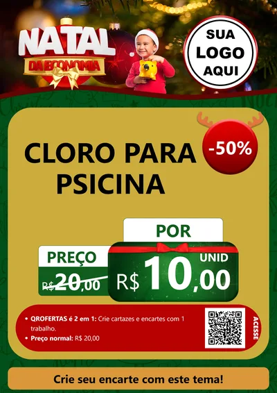 Modelo de Cartaz para Cartaz A4 Vertical com o tema Natal da Economia para Produtos para Piscina