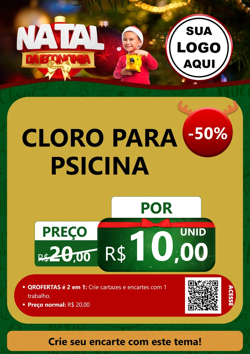 Modelo de Cartaz para Cartaz A4 Vertical com o tema Natal da Economia para Produtos para Piscina
