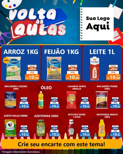 Modelo de Rede Social para Feed Instagram com o tema Volta Às Aulas para Supermercado