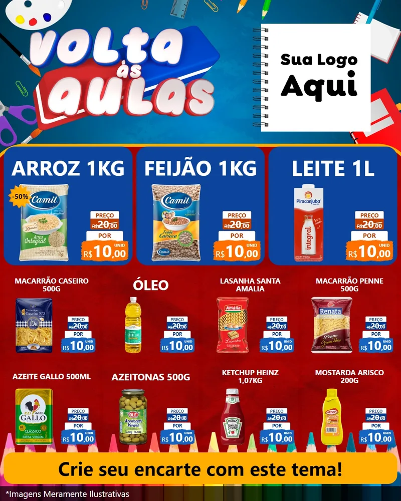 Modelo de Rede Social para Feed Instagram com o tema Volta Às Aulas para Supermercado