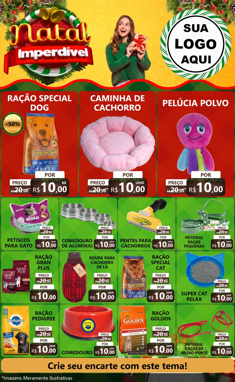 Modelo de Encarte para Encarte Grande com o tema Natal Imperdível para Pet Shop