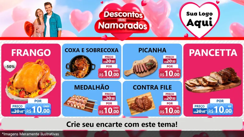 Modelo de TV para TV Horizontal com o tema Descontos dos Namorados para Assados