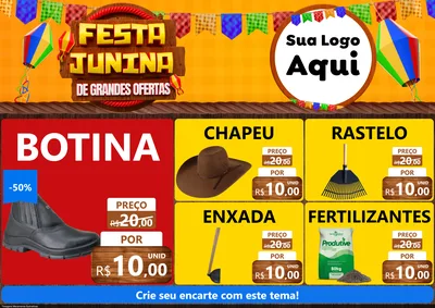 Modelo de Encarte para Encarte A4 Horizontal com o tema Festa Junina de Grandes Ofertas para Agropecuária