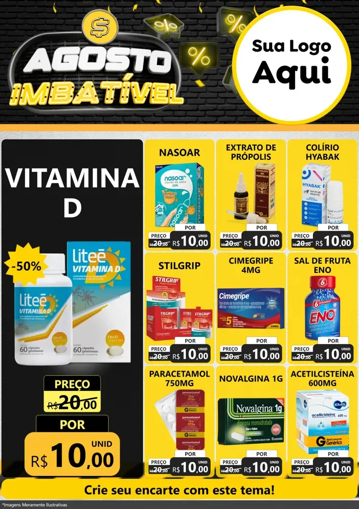 Modelo de Encarte para Encarte A4 Vertical com o tema Agosto Imbatível para Farmácia