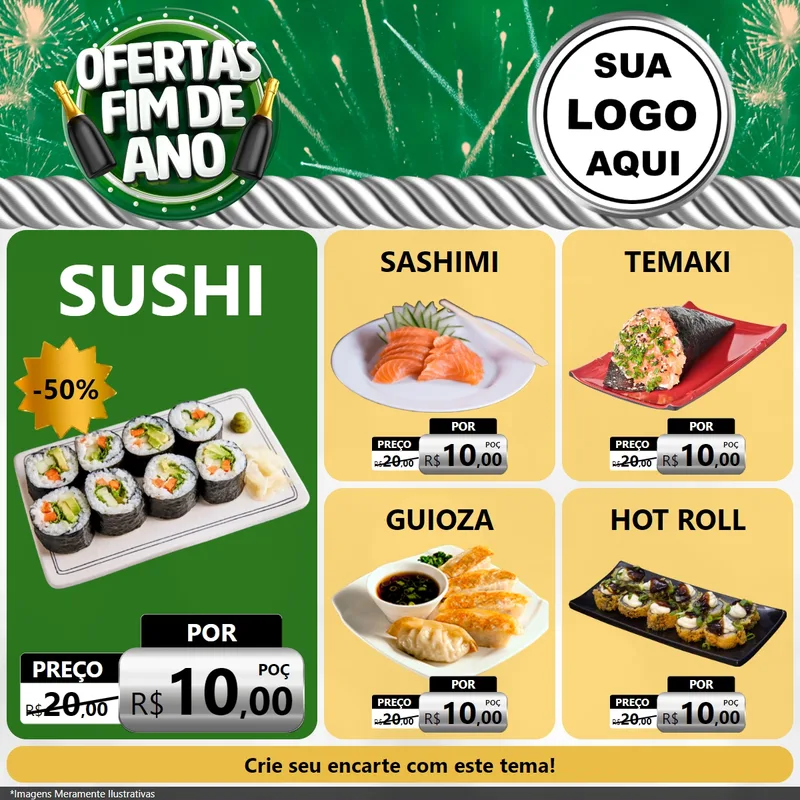 Modelo de Rede Social para Feed Facebook com o tema Ofertas Fim de Ano para Comida japonesa