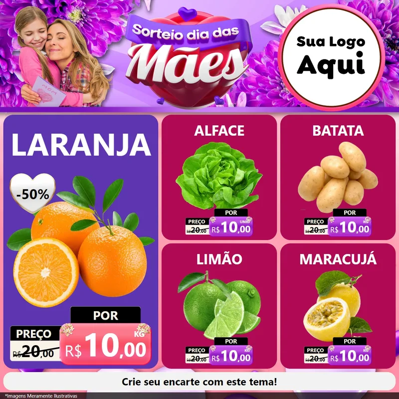 Modelo de Rede Social para Feed Facebook com o tema Sorteio Dia das Mães para Hortifrúti