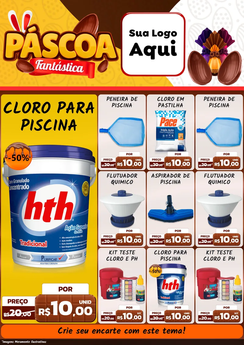 Modelo de Encarte para Encarte A4 Vertical com o tema Páscoa Fantástica para Produtos para Piscina