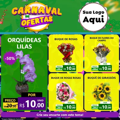 Modelo de Rede Social para Feed Facebook com o tema Carnaval de Ofertas para Floricultura e jardim