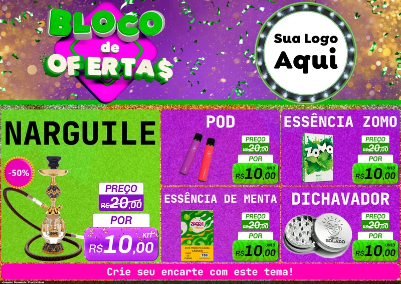 Modelo de Encarte para Encarte A4 Horizontal com o tema Bloco de Ofertas para Tabacaria