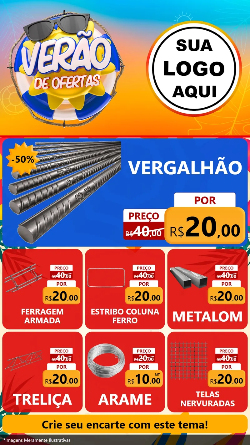 Modelo de Rede Social para Stories com o tema Verão de Ofertas para Ferragens