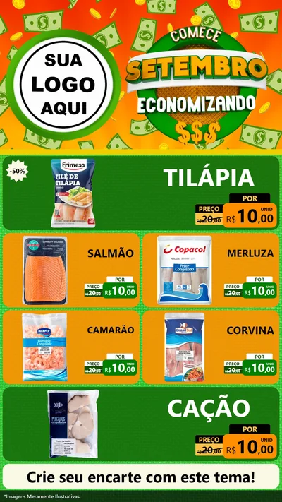 Modelo de TV para TV Vertical com o tema Comece Setembro Economizando para Peixaria