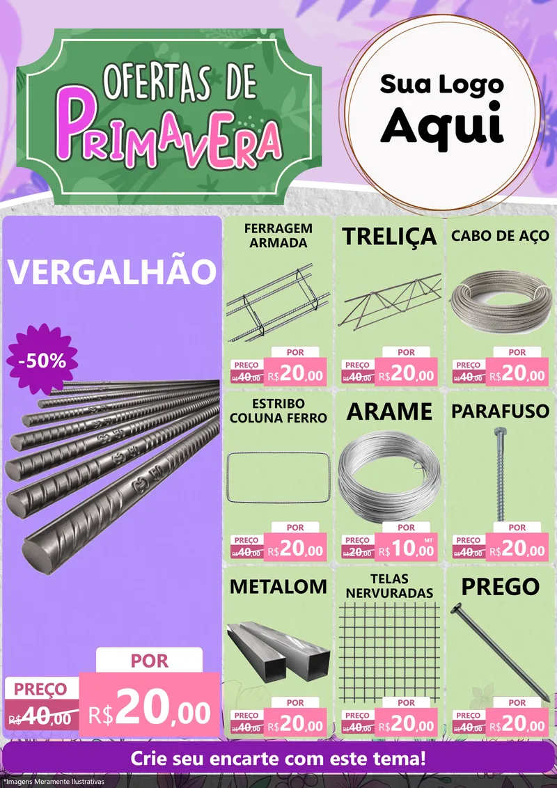 Modelo de Encarte para Encarte A4 Vertical com o tema Ofertas de Primavera para Ferragens