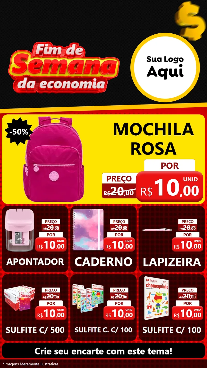 Modelo de Rede Social para Stories com o tema Fim de Semana da Economia para Papelaria