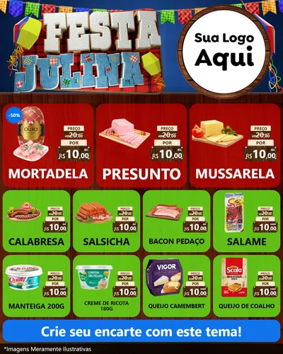 Modelo de Rede Social para Feed Instagram com o tema Festa Julina para Frios e Laticínios