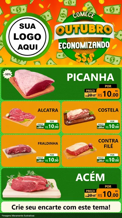 Modelo de TV para TV Vertical com o tema Comece Outubro Economizando para Açougue