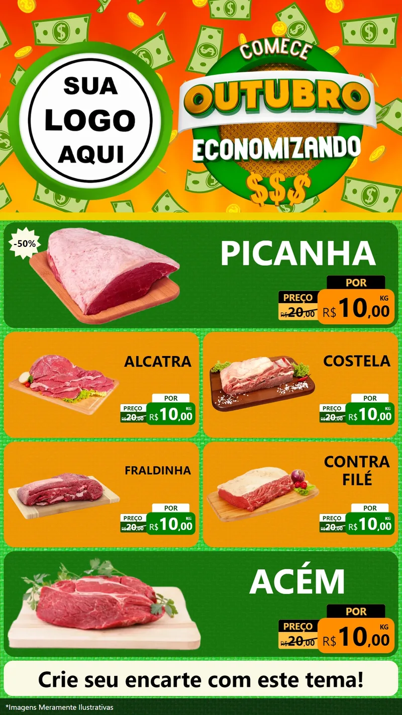 Modelo de TV para TV Vertical com o tema Comece Outubro Economizando para Açougue