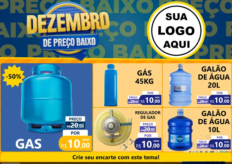Modelo de Encarte para Encarte A4 Horizontal com o tema Dezembro de Preço Baixo para Água e gás