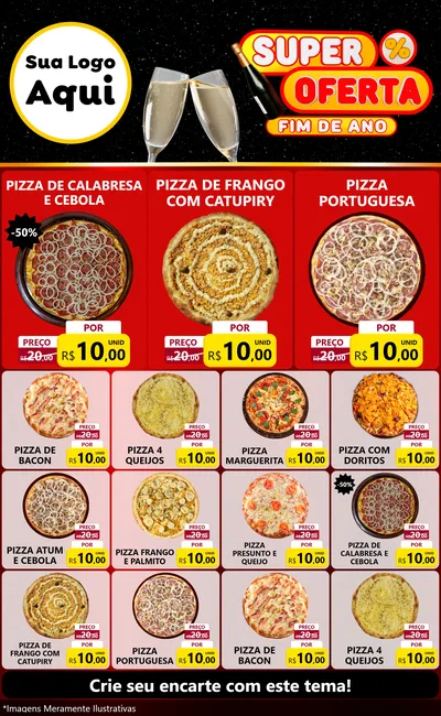 Modelo de Encarte para Encarte Grande com o tema Super Oferta Fim de Ano para Pizzaria