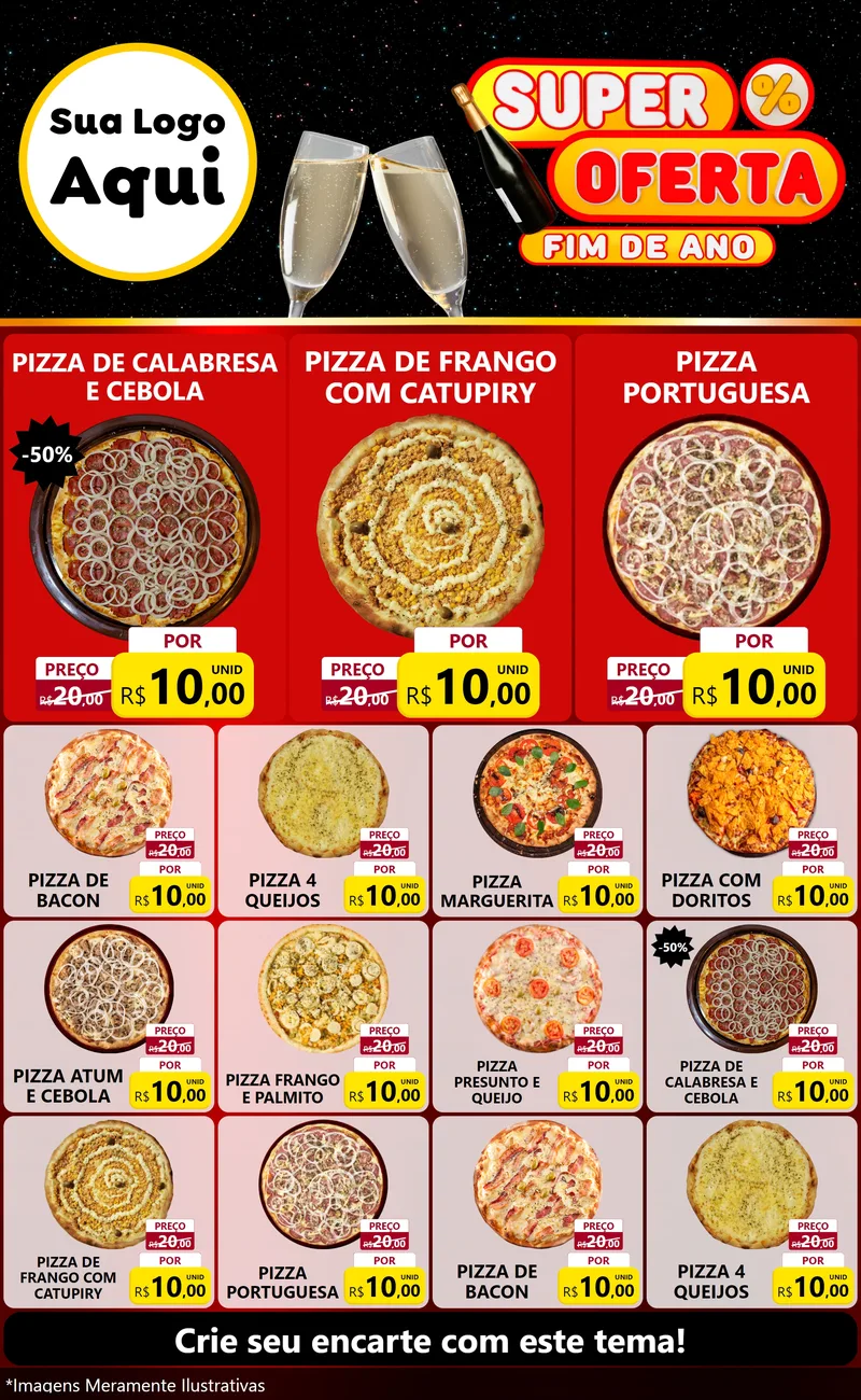 Modelo de Encarte para Encarte Grande com o tema Super Oferta Fim de Ano para Pizzaria