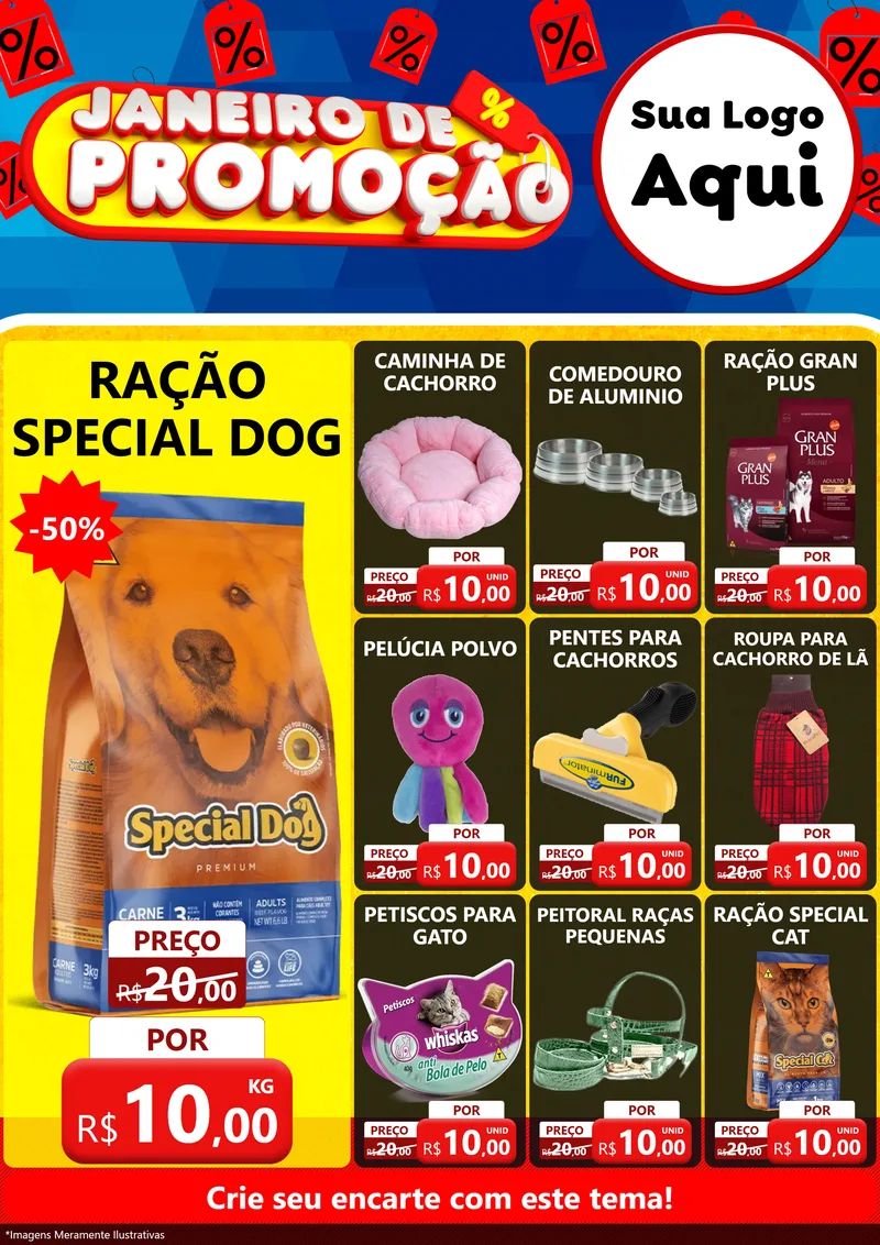 Modelo de Encarte para Encarte A4 Vertical com o tema Janeiro de Promoção para Pet Shop
