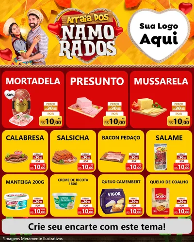 Modelo de Rede Social para Feed Instagram com o tema Arraiá dos Namorados para Frios e Laticínios
